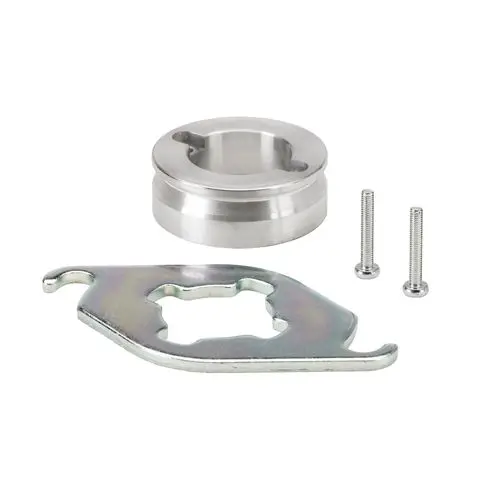 Montageflasche und Passbuchse, Teil einer Danfoss-Pumpe, bestehend aus einem Metallgehäuse und einer Montagehalterung. Zwei Schrauben sind im Lieferumfang enthalten.